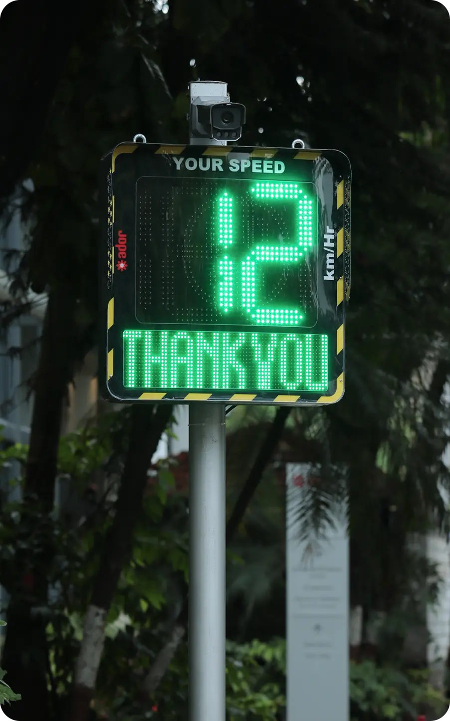 Ador vehicle actuated speed display showing a driver's speed on a highway approach