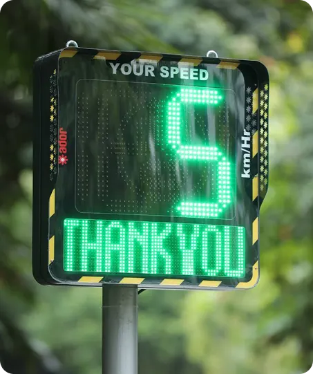 Electronic variable message display showing a message to approaching drivers